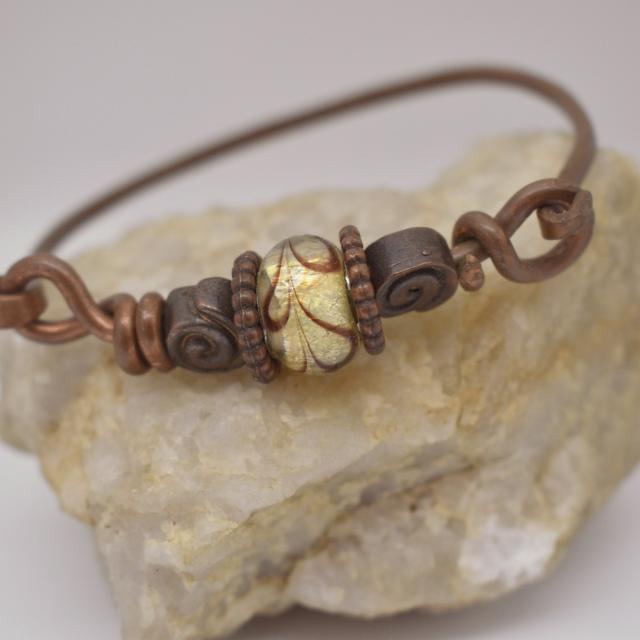 Hand Forged Rustic Copper Wire Gold Brown Spiral Bracelet